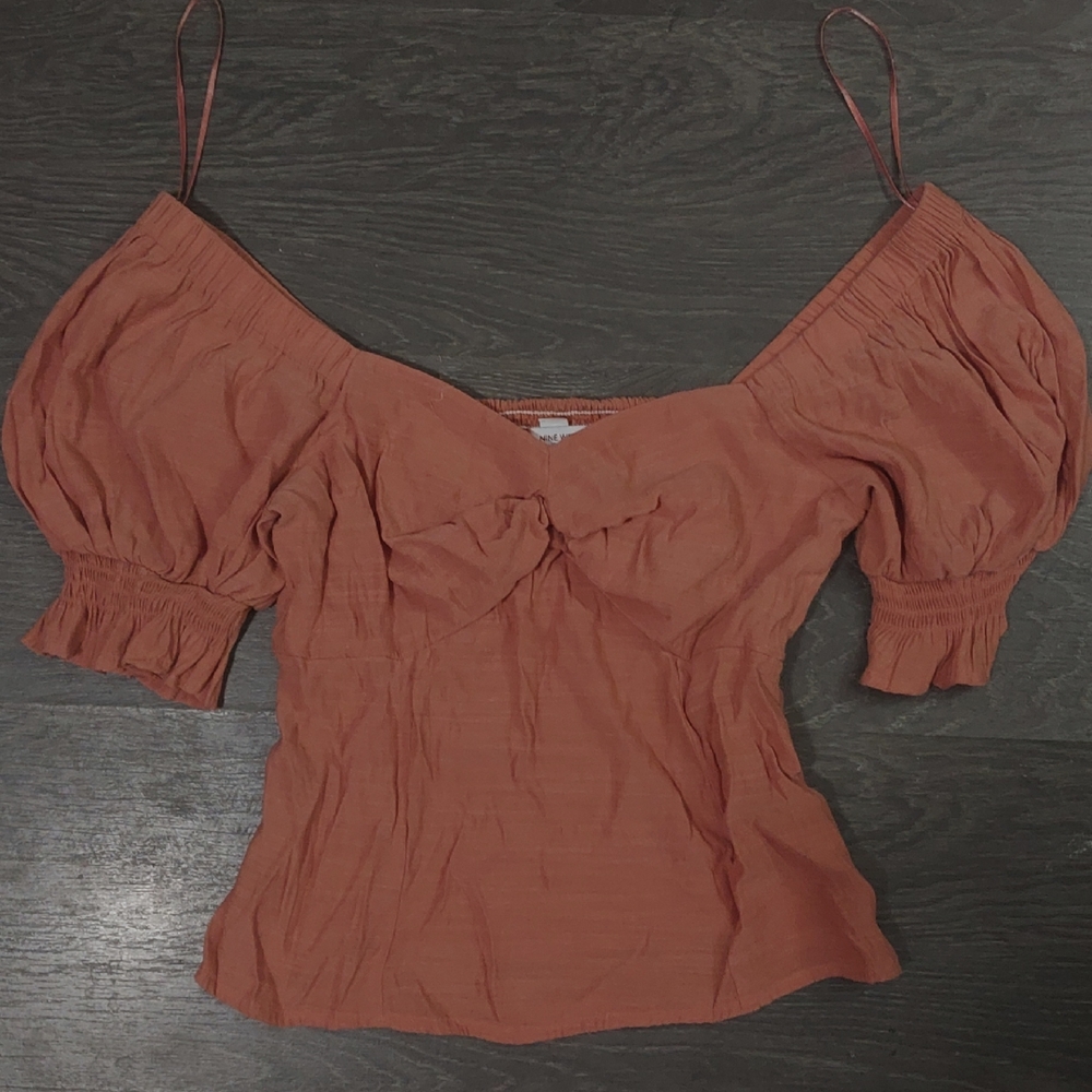 Nine West Terracotta Puff Sleeve Blouse